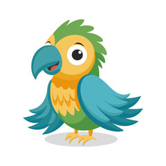 Cute baby parrot isolated on white background. Cute cartoon macaw bird. Illustration, print for children