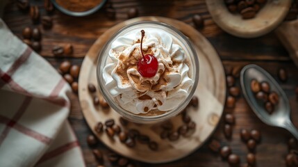 Fototapeta premium Iced Coffee with Whipped Cream and Cherry