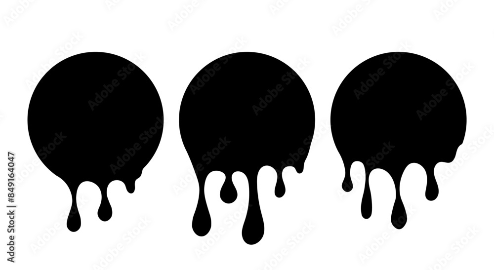 Poster abstract black dripping circles. minimalist design featuring three bold shapes with dripping effect.