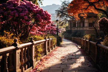 Sereno Urban Park in Santiago, with gardens and monuments., generative IA