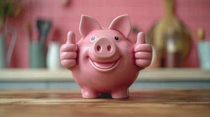 Obraz premium Happy Piggy Bank Giving a Thumbs Up