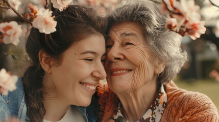 Obraz premium Happy senior woman enjoying daughter's love on Mother's Day