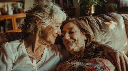 Obraz premium Happy senior woman enjoying daughter's love on Mother's Day