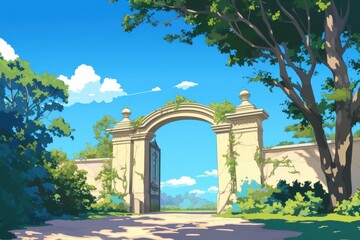 Fototapeta premium Stone Archway Leading to Lush Gardens