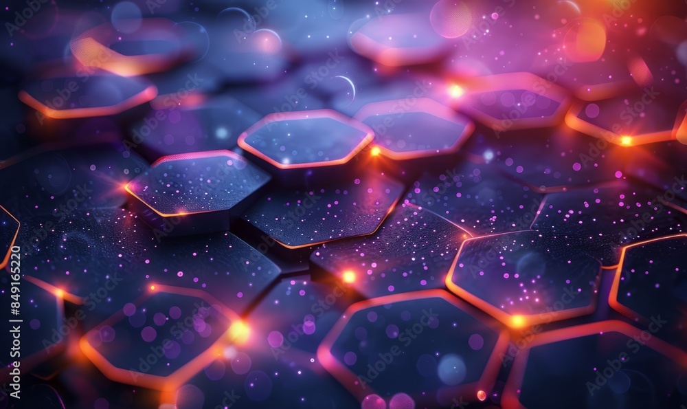 Poster abstract background hexagon pattern with glowing lights