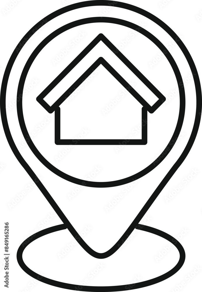 Poster minimalist icon of a location pin pointing a house, representing finding a place to live