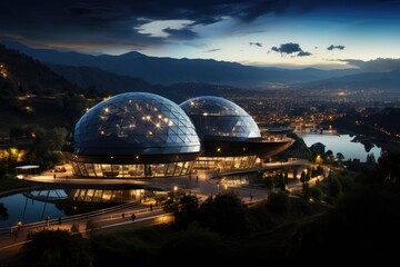 Bogota Planetarium at night, revealing the cosmos., generative IA