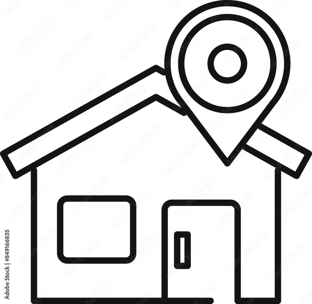 Poster simple icon of a house with a location pin, representing finding a place to live