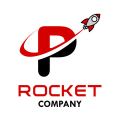 Letter p with rocket logo vector design illustration. Suitable for app icon, technology, education, corporate identity.