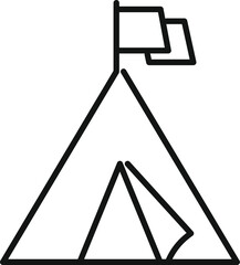 Simple line drawing of a camping tent with flags on top, perfect for representing outdoor adventures