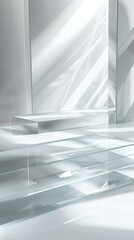 Obraz premium Abstract design of reflective glass surfaces and geometric shapes, minimalism concept. Background with copy space.