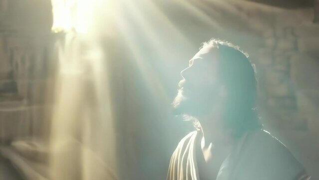 The image of Jesus Christ in the glow of rays