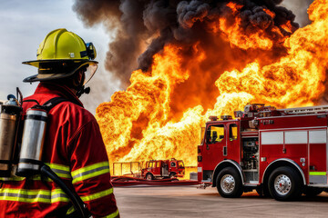Resilient firefighter confronting the blaze with unwavering dedication.