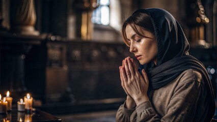 Fototapeta premium A person praying with a sincere and joyful expression, representing true worship.