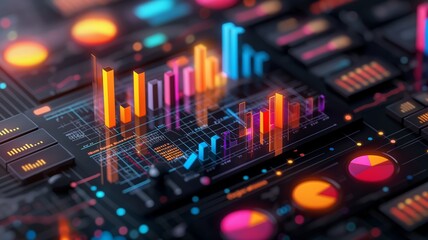 Obraz premium Abstract 3D Render of Digital Charts and Graphs