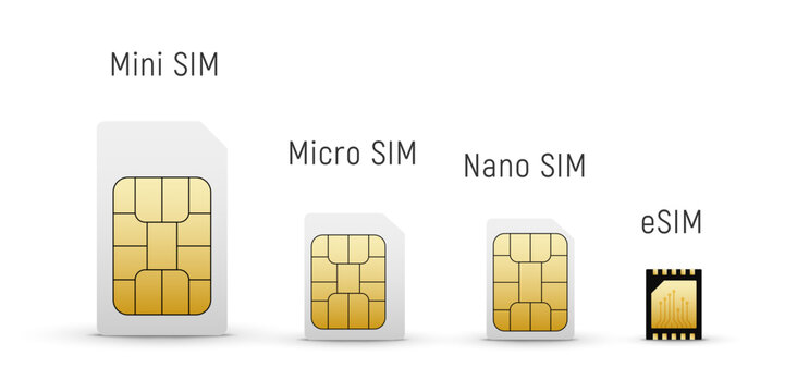 Sim card isolated set. Mini mobile sim chip standard 3d icon.