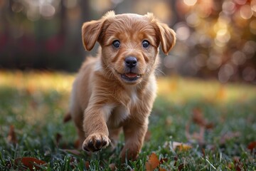 Baby Puppy: A playful puppy with floppy ears, running through a grassy yard. 