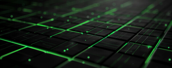 Futuristic matte black background with glowing green grid lines and smooth textures: Sleek and intricate, perfect for high-tech themes