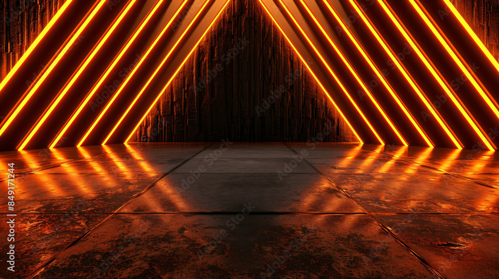 Aufkleber empty grunge interior with a polished concrete floor and illuminated walls forming a triangle