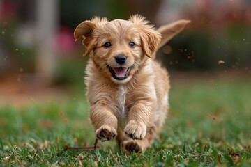 Baby Puppy: A playful puppy with floppy ears, running through a grassy yard. 
