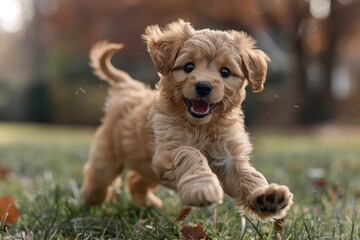 Fototapeta premium Baby Puppy: A playful puppy with floppy ears, running through a grassy yard. 