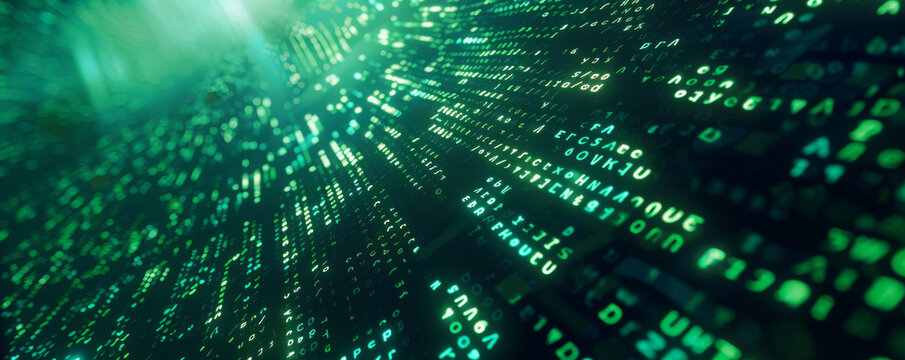 Modern digital matrix background with neon green numbers on a black screen: Futuristic and tech-savvy, perfect for a high-tech ambiance
