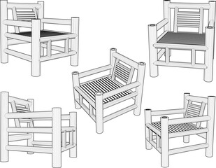 Sketch illustration vector drawing of bamboo chair furniture design for sitting on the terrace
