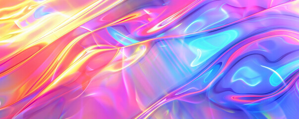Modern holographic background with iridescent rainbow colors and smooth texture: Futuristic and eye-catching, perfect for a vibrant and contemporary design