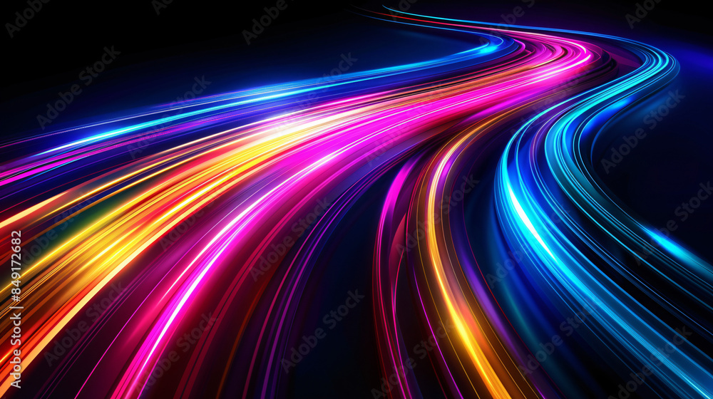 Poster light trails creating a colorful design on a dark background