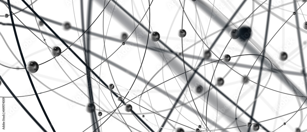 Aufkleber Big data visualization. Network connection structure with chaotic distribution of points and lines. 3D rendering.