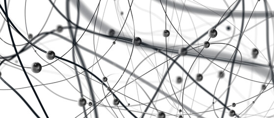 Big data visualization. Network connection structure with chaotic distribution of points and lines. 3D rendering.