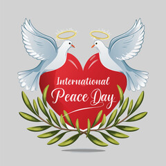 Fototapeta premium International Peace Day: Graceful Doves and Heart Vector Design Symbolizing Unity and Harmon