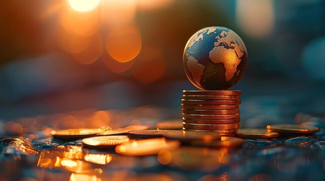 Global Referral Incentives A 3D coin stack with a globe on top