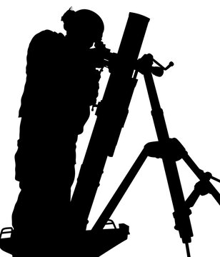 black silhouette soldier aiming mortar clip art preview