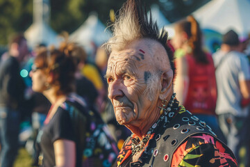 Obraz premium Old man with mohawk at rock festival