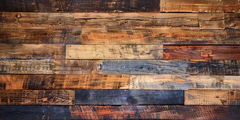 Rustic reclaimed wood background with natural textures and varied shades: Eclectic and textured, perfect for rustic or eco-friendly designs, the reclaimed wood with natural textures creates a unique