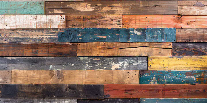 Rustic reclaimed wood background with varied colors and rough textures: Perfect for industrial or rustic designs, the varied colors and rough textures of reclaimed wood provide a unique and