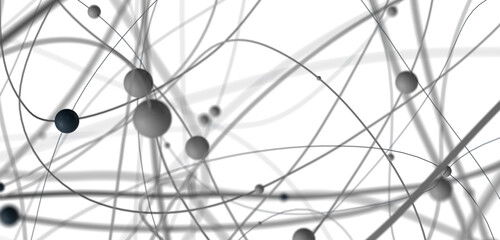 Gene lines and nodes, biological gene structure, 3d rendering.