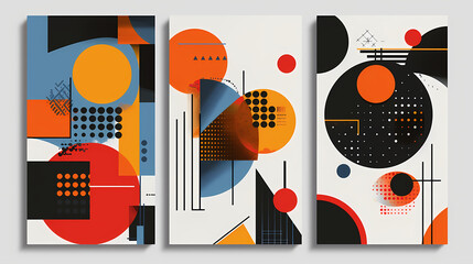 Obraz premium Set Of Swiss Design Inspired Background Vector Illustration. Cool Geometric Abstract Modernist Placard.