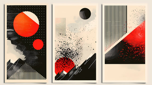 Set Of Swiss Design Inspired Background Vector Illustration. Cool Geometric Abstract Modernist Placard.