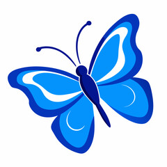 Flying butterfly sticker, blue line art vector animal illustration