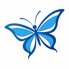 Flying butterfly sticker, blue line art vector animal illustration