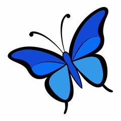 Flying butterfly sticker, blue line art vector animal illustration
