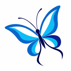 Flying butterfly sticker, blue line art vector animal illustration