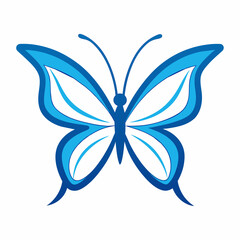 Flying butterfly sticker, blue line art vector animal illustration