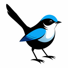 Solid black outline Fairy-Wren animal vector 