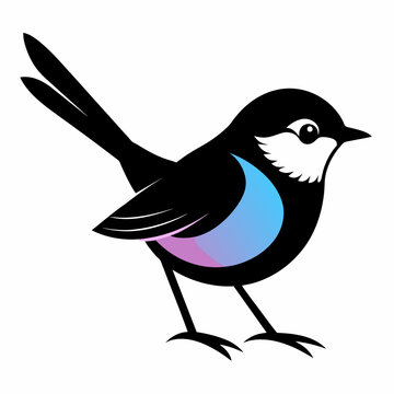 recommend clip art: Solid black outline Fairy-Wren animal vector 