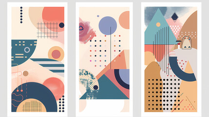 Obraz premium Set Of Swiss Design Inspired Background Vector Illustration. Cool Geometric Abstract Modernist Placard.