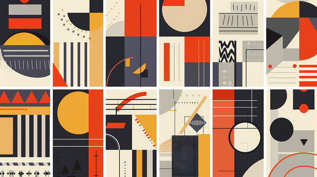 Set Of Swiss Design Inspired Background Vector Illustration. Cool Geometric Abstract Modernist Placard. - Powered by Adobe