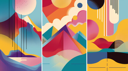 Set Of Swiss Design Inspired Background Vector Illustration. Cool Geometric Abstract Modernist Placard.